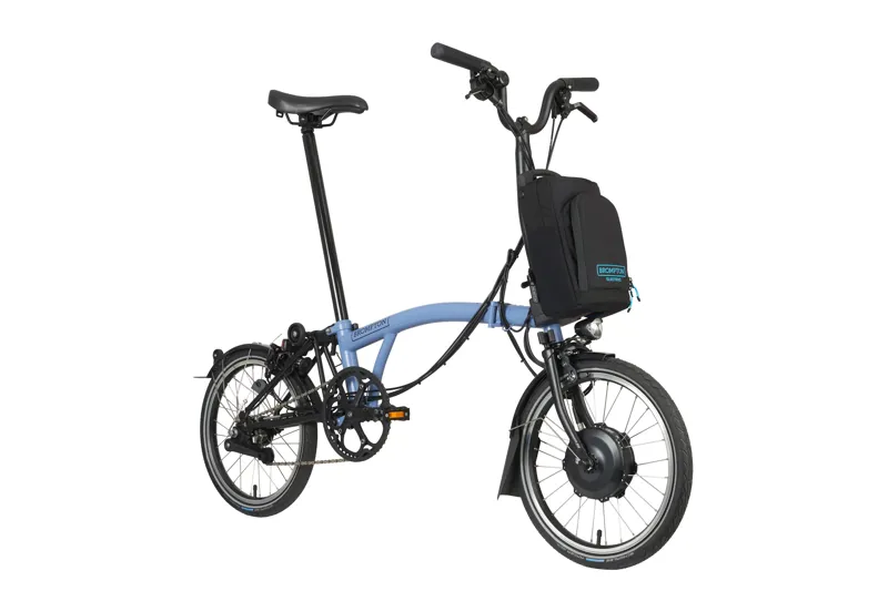 Brompton C Line Electric Bicycle with Mid Bars in Cloud Blue-7
